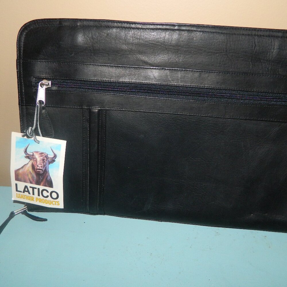 Latico Zippered Leather Portfolio Bag Black